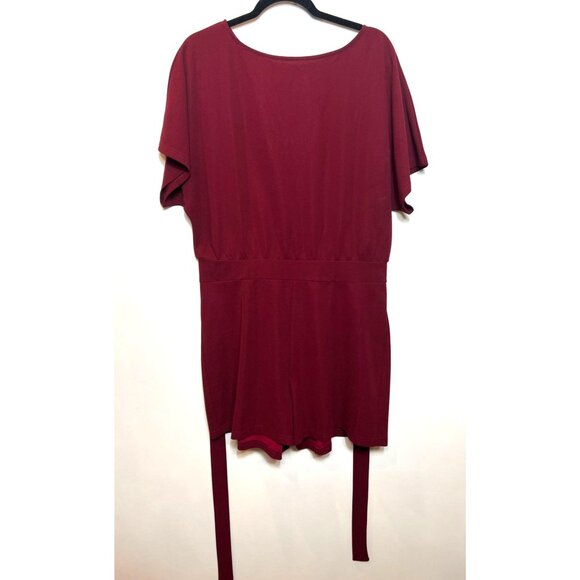 Vetinee Belted Summer Romper Keyhole Back Batwing Sleeve Jumpsuit Maroon Large - Picture 3 of 8